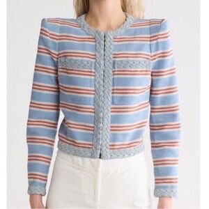 Veronica Beard Arrowe Braided Trim Jacket Blue Multi